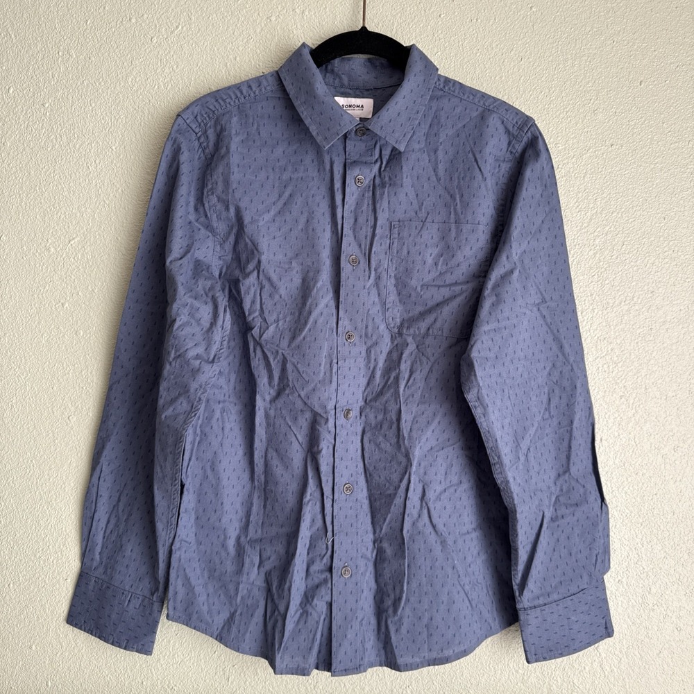 Sonoma Blue Button Down Dress Shirt Wedding Guest Boys Size Large